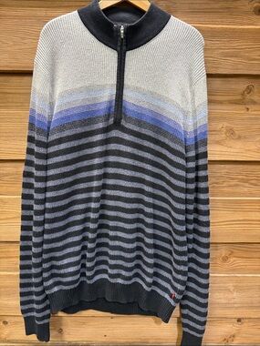 Izod Men's Half-Zip Striped Sweater in Black, Gray & Blue Accents